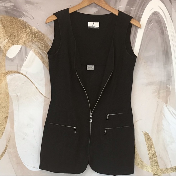 ANNE KLEIN | Vintage Black Sleeveless Top w/ Front Zipper & 3 Zipped Pockets - Picture 10 of 16